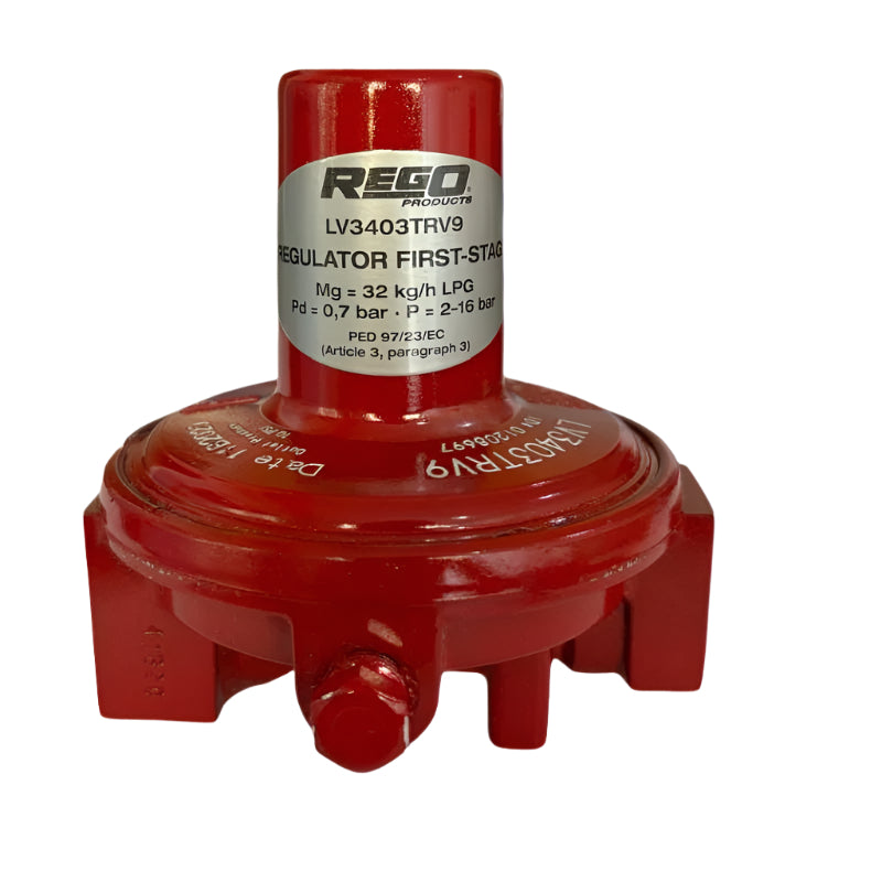 LV3403TRV9 Regulator First Stage Compact 32 kg/hr (1/4" F.NPT × 1/2" F.NPT) – 690 mbar RegO USA