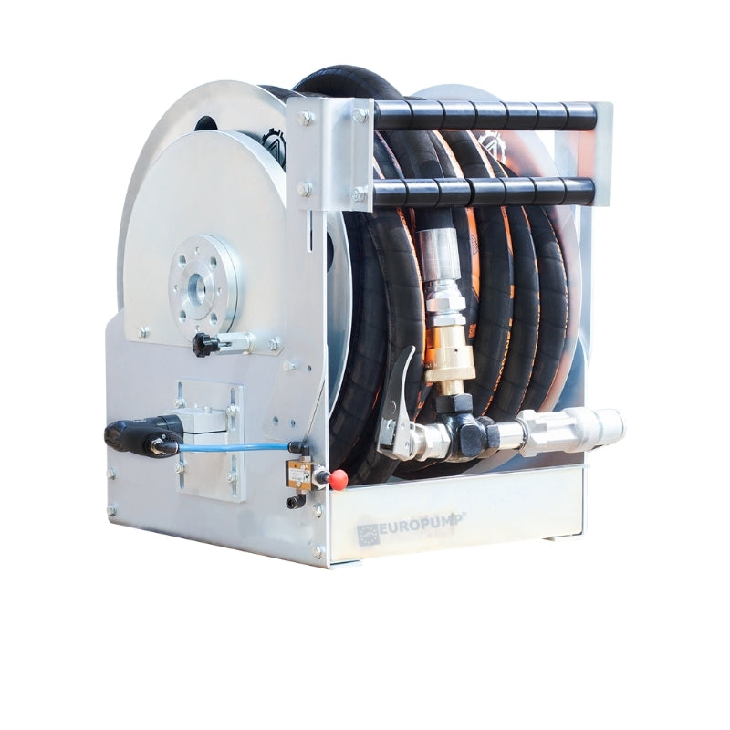 Hose Reel with Pneumatic Motor 1-1/4" Trelleborg LPG Hose 25 MTR RegO Nozzle 360° C Joint