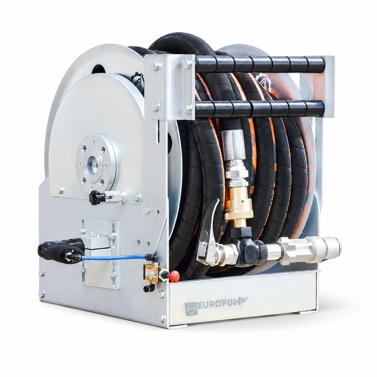 Hose Reel with Pneumatic Motor 1-1/4" Trelleborg LPG Hose 25 MTR RegO Nozzle 360° C Joint