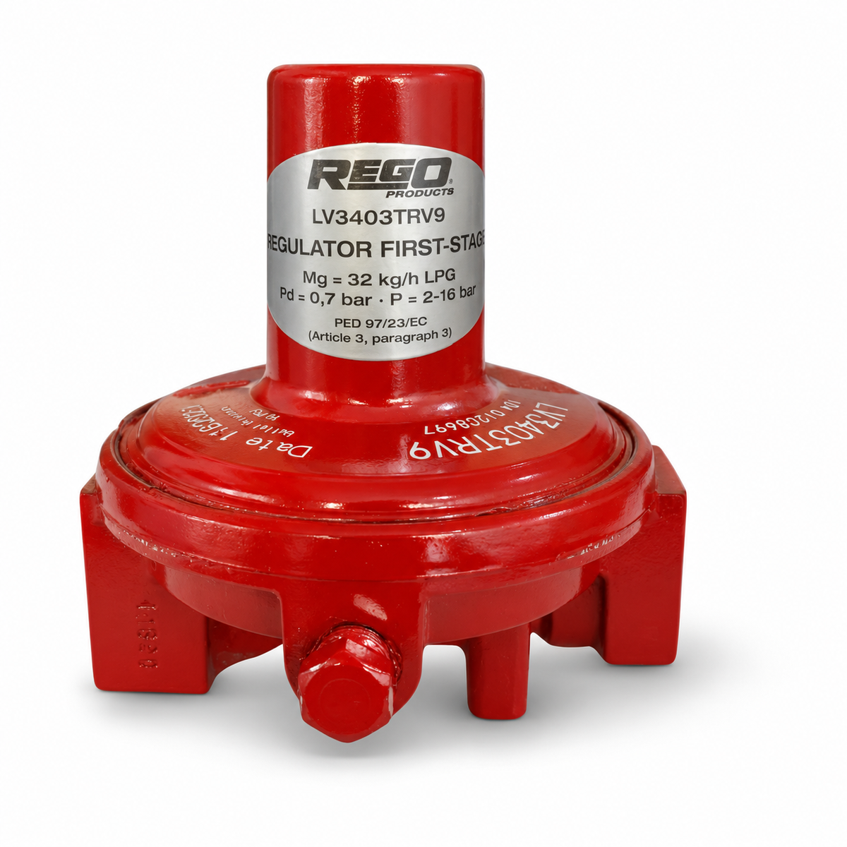 LV3403TRV9 Regulator First Stage Compact 32 kg/hr (1/4" F.NPT × 1/2" F.NPT) – 690 mbar RegO USA